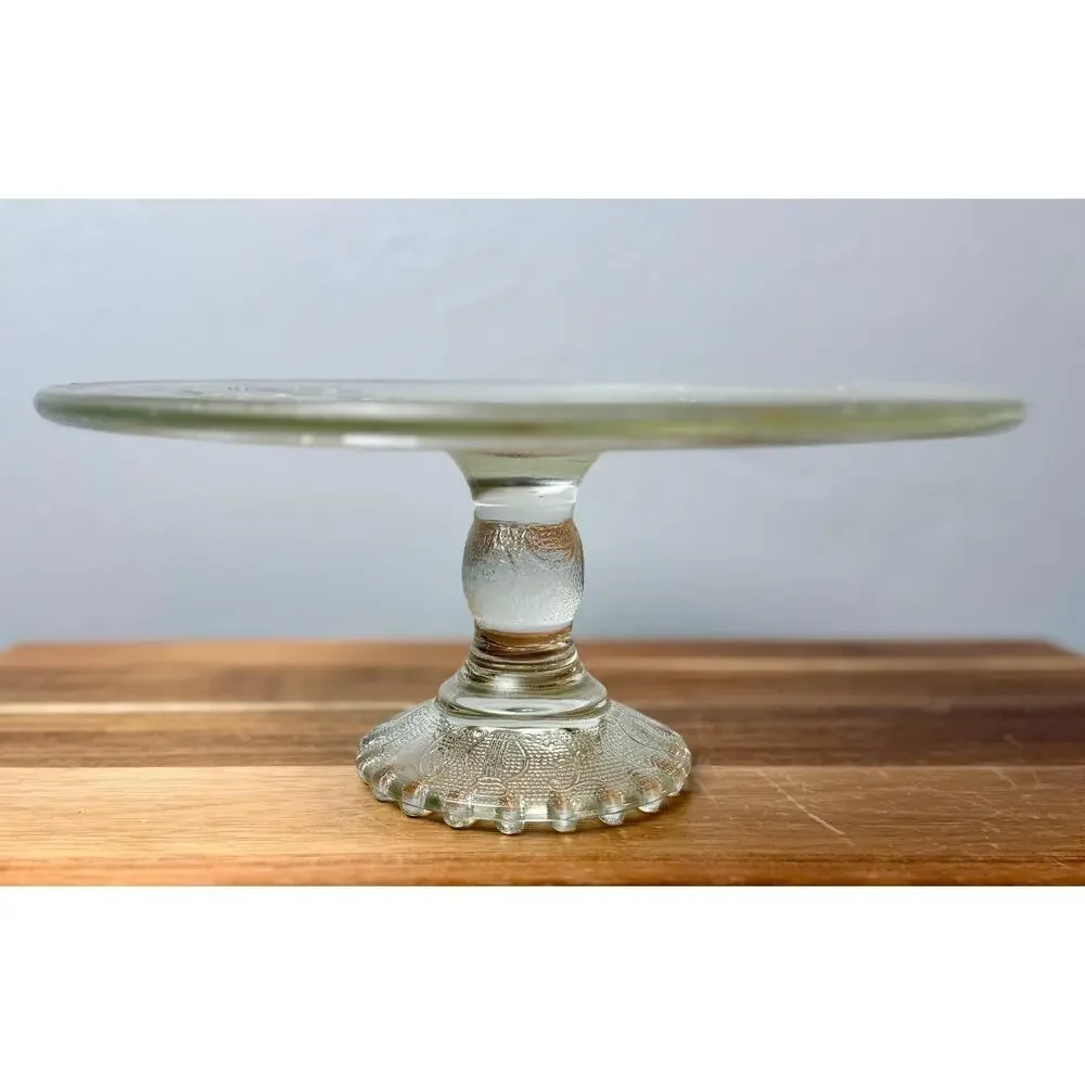 Vintage Jeannette Harp Lyre Cake Stand | Mid Century Pressed Glass Dessert